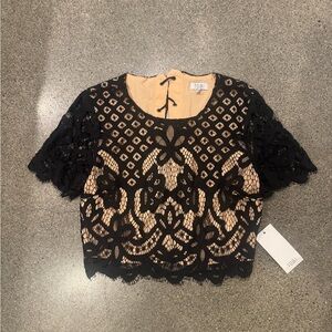 NWT Black Floral Lace Crop Top